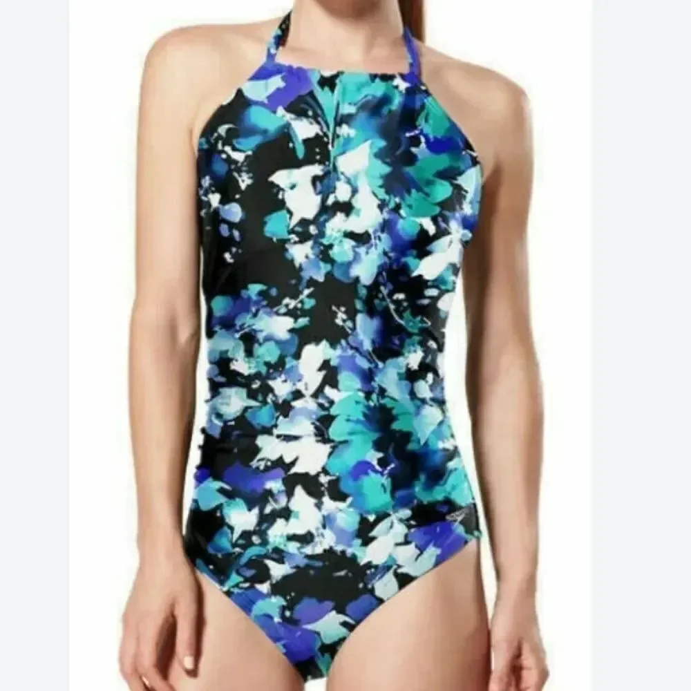 Speedo Blue Abstract One Piece Swimsuit Size XL
